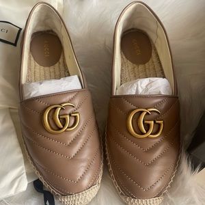 GUCCI Porcelain Rose Pilar Gg Matelassé Chevron Quilted Leather Espadrille Flats
